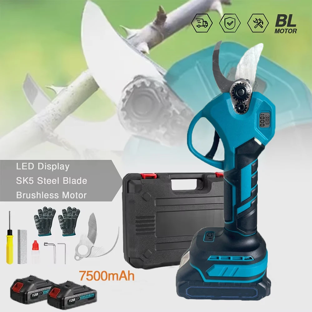 Sécateur électrique sans fil 30 mm, 2 vitesses, pour arbres fruitiers, bonsaïs et arbustes, compatible avec batterie Makita 18V.