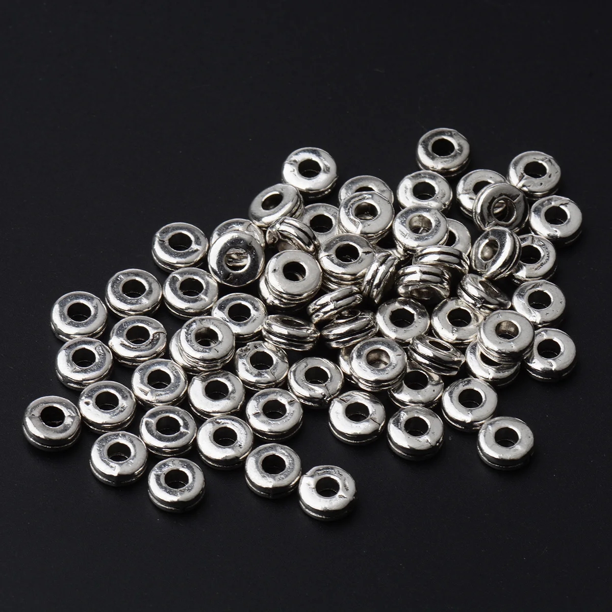 100pcs/lot Silver Color Charm Spacer Beads Wheel Bead Flat Round Loose Beads for Jewelry Making DIY Bracelet Necklace Supplies