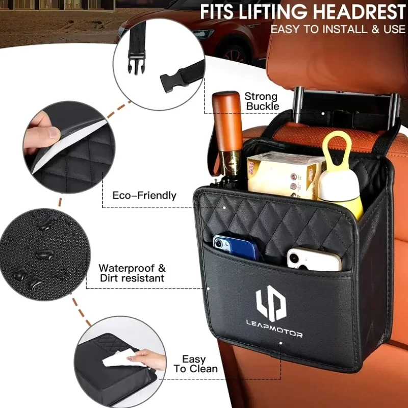 Car Backseat Organizer Car Seat Tidy Bag Back Seat Pocket Bag PU Leather For Leapmotor C10 C11 T03 B10 C16 Lafa5 B03X