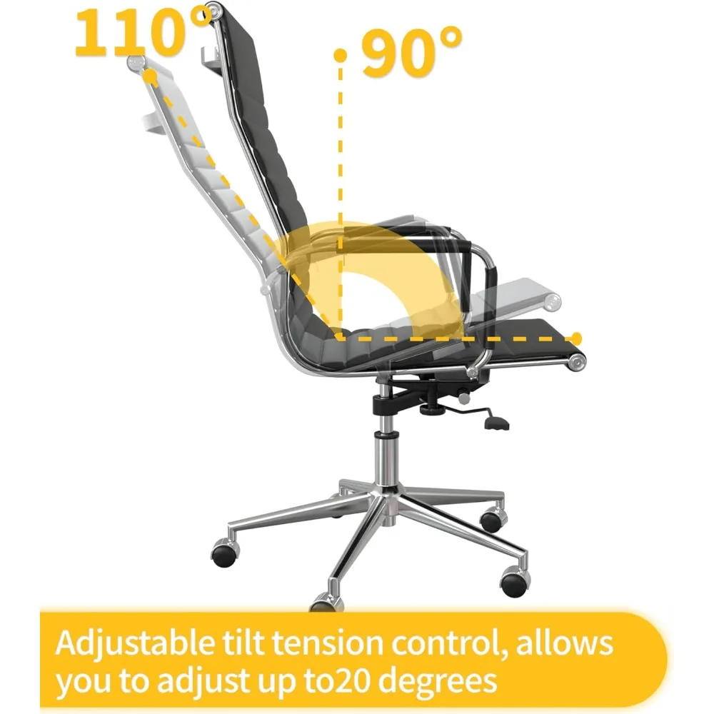 كرسي مكتب تنفيذي مريح من جلد البولي يوريثان طويل القامة مضلع مع ارتفاع قابل للتعديل وميزة دوارة