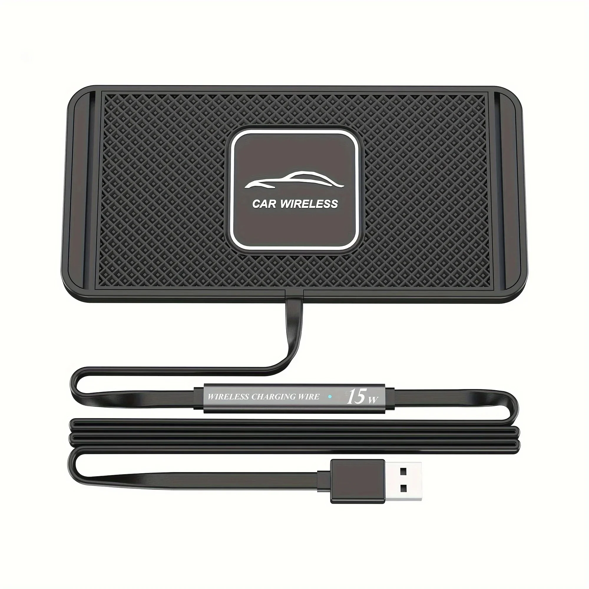 Tappetino caricabatteria da auto wireless Qi da 15 W con USB compatibile con iPhone 16/15/14/13/12/11, Samsung e tutti i dispositivi abilitati Qi