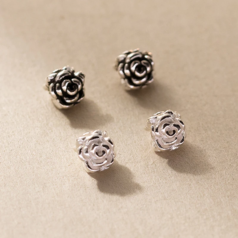 2pcs/Lot 925 Sterling Silver Pretty Small Rose Beads 4.5mm Cubic Flower Jewelry Crafts Spacers DIY Women Bracelets Accessories