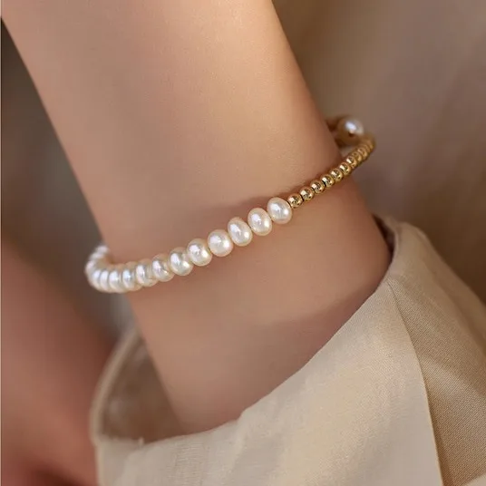 New Arrival Elegant 100% Natural Freshwater Pearl 14K Gold Filled Ladies Bangle Promotion Jewelry For Women New Year Gifts