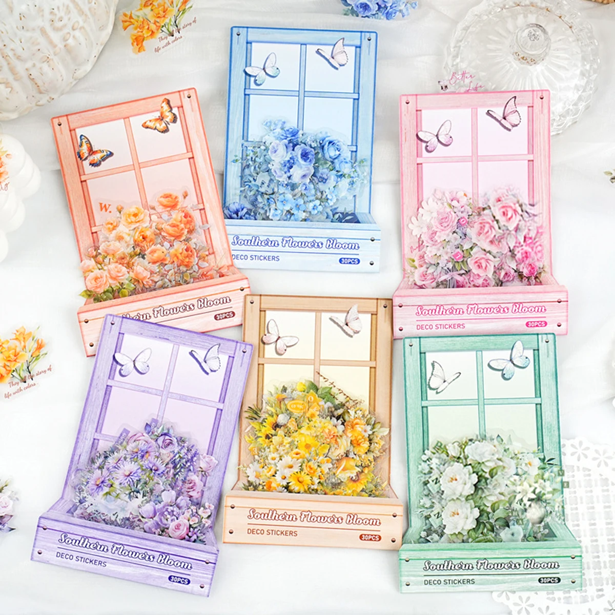 30pcs Transparent Stickers With Flower Designs,Trendy Waterproof PET Material Diy Stickers For Decorating Stationery And Scrapbo