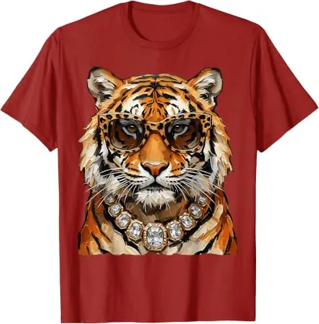 Cooles Tigerroar-Leoparden-Sonnenbrillen-T-Shirt, lustiges Y2k-Kunst-Ölgemälde, ästhetische Kleidung für Frauen und Männer, Persönlichkeits-T-Shirt, Geschenke – Detail 9