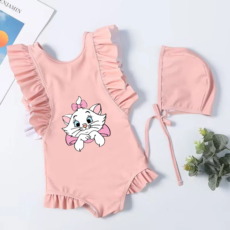 The Aristocats Marie Cat Cartoon Toddler Baby Swimsuit One Piece Children Swimwear Kids Girl Bathing Suit Swim Shirts Beach Wear