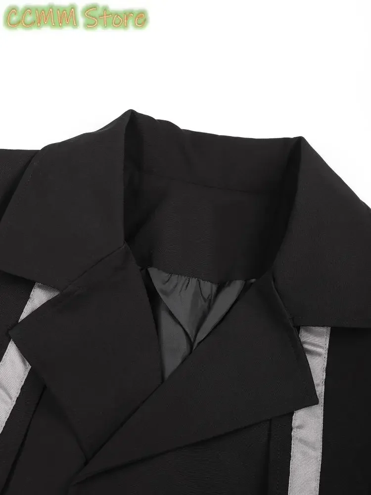 Women Black Color-Block Buttontrench New Lapel Long Sleeve Loose Fit Windbreaker Fashion Tide Spring Autumn