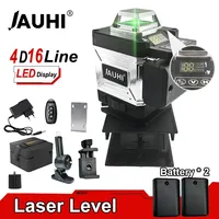 JAUHI 4D Laser Levels 16 Line Battery 360 Horizontal Vertical Cross Light Laser Level Self-Leveling Measure Laser Beam 2 Battery