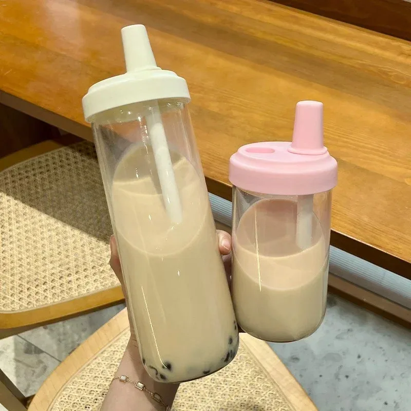 Large Capacity Water Cup Straw Cup DIY Beverage Milk Tea Cup With Lid Non-Leaking Straw Bubble Tea Coffee Cup