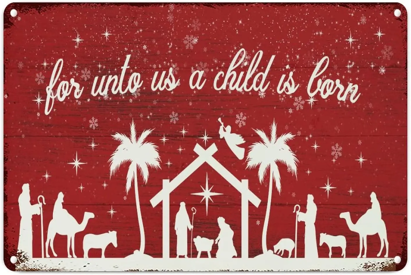 

Nativity Scene Vintage Christmas Red Metal Sign Wall Art Merry Christmas to All of God's Children Metal Sign Iron Painting B