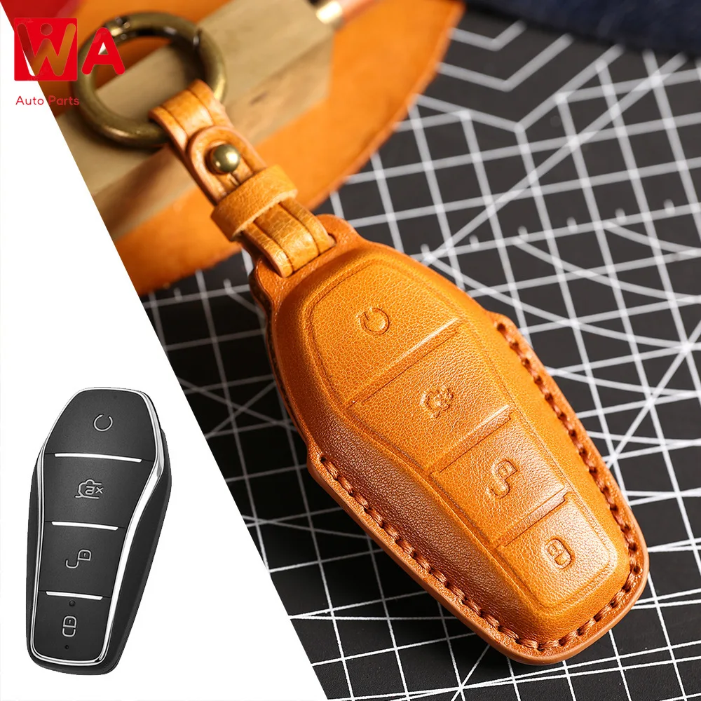 

Leather Car Remote Key Fob Cover Case For BYD Atto 3 Han EV Dolphin 4 Buttons Remote Control Protect Cover Auto Accessories