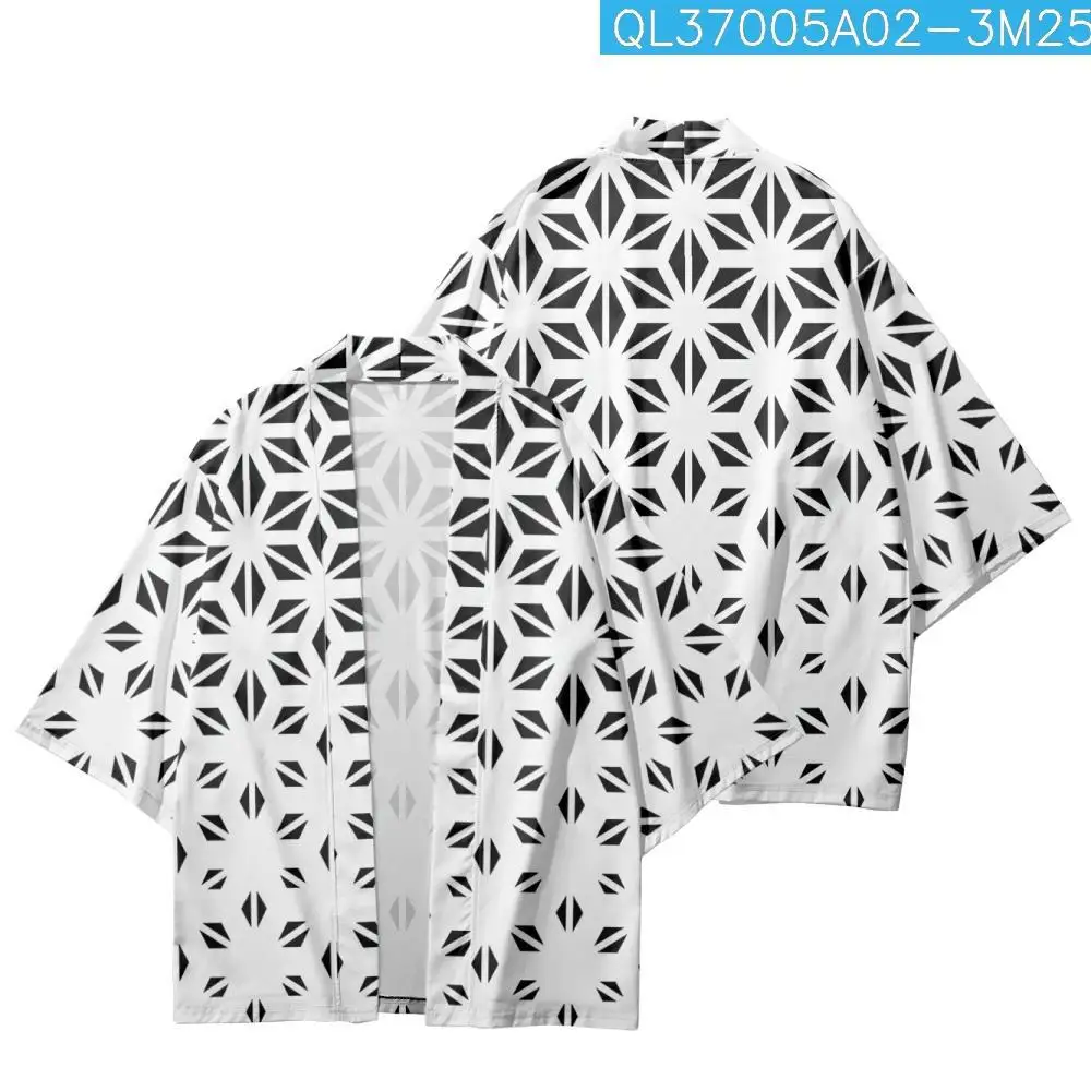 

Summer Couple Women Men Haori Yukata Casual Loose Cardigan Gradient Symmetrical Triangle Printed Kimono Beach Shorts Streetwear