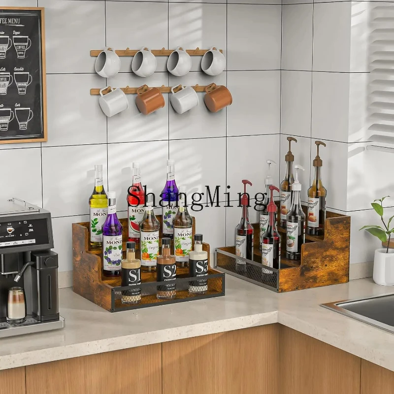 SM new household iron and wood combined with countertop wine rack countertop storage multi-shelf wine cooler