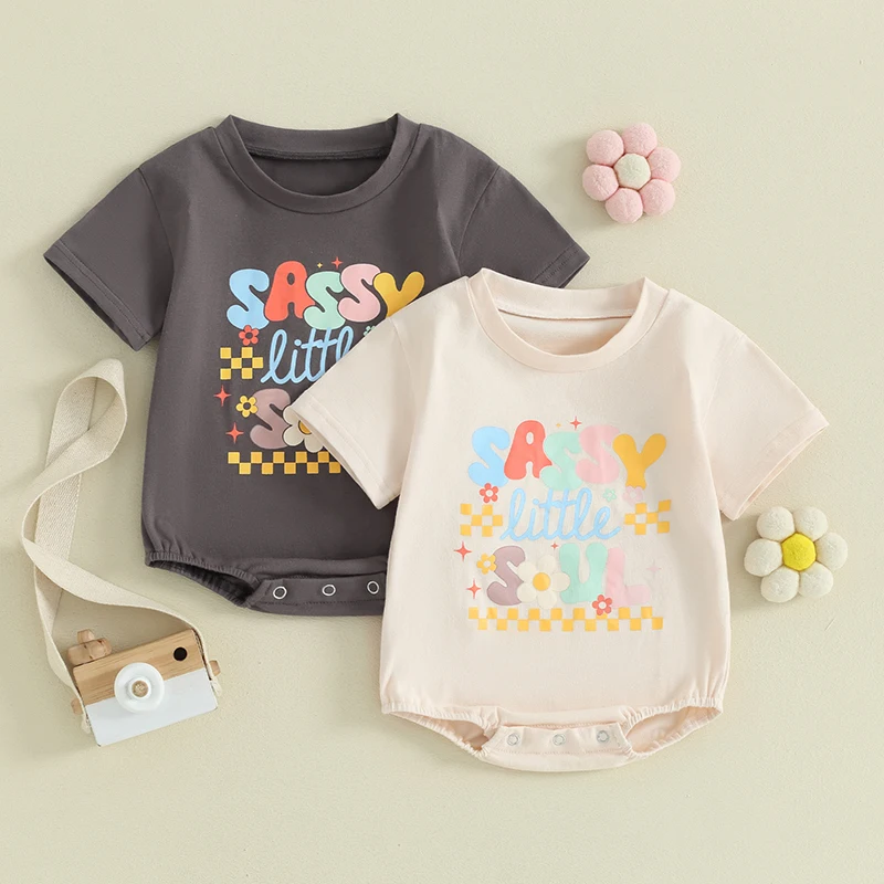 

0-18 Months Newborn Baby Girls Romper Short Sleeve Crew Neck Letters Flower Print Infant Bodysuit Summer Clothes Soft Bodysuit