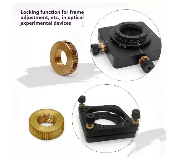 Precision Copper Lock Nut M4x0.25 M6x0.25 Fine Pitch Thread Side Drilled Knurled Outer Circle T Shape Nut For Optical Lab Mount