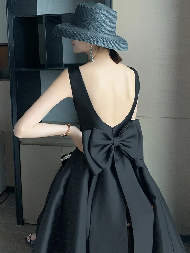 Customized Sexy Backless Big Bow-tie Evening Guest Long Party Summer Dresses For Women 2024 Elegant Black Prom Birthday Ball Gow