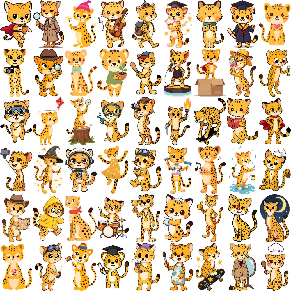 54pcs Waterproof Temporary Tattoo Stickers Cute Cartoon Leopard Fake Tattoos Kids Body Art Decals for Boys and Girls