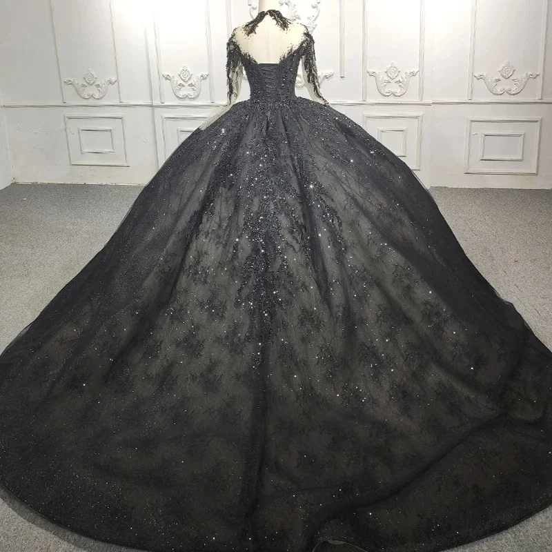 

Платья Quinceanera, бальное платье с цветочным узором, Vestidos De 15 лет, черное вечернее платье с высоким воротом и бисером, 2024, бар-мицва