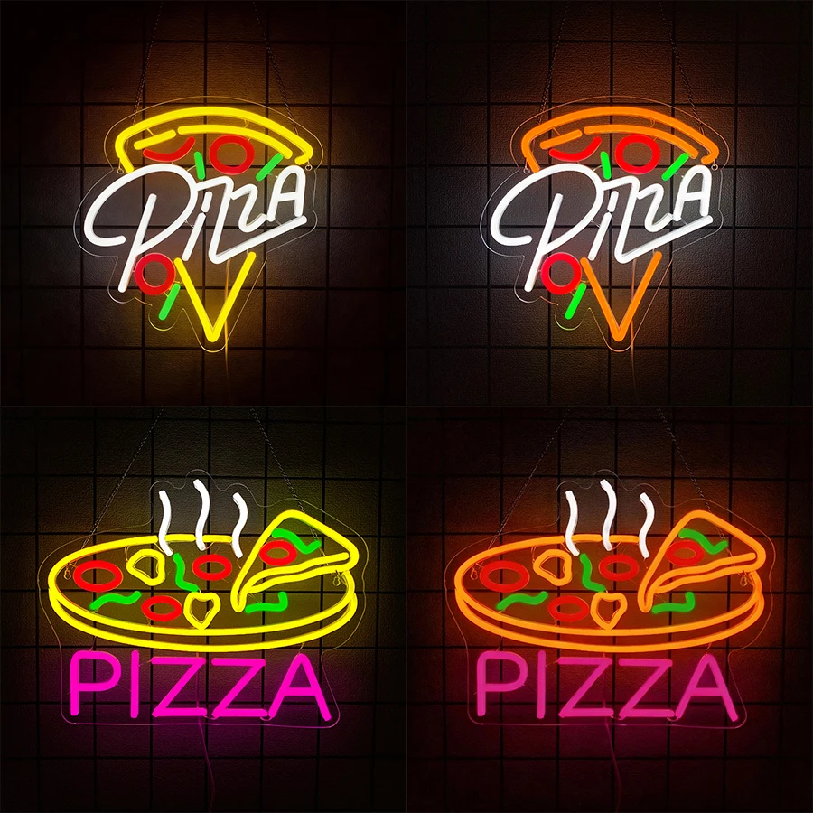 Enseigne au néon LED pour restauration rapide, icône de pizza gastronomique, restaurant familial, salle de loisirs, décor de fête à thème alimentaire, cadeaux pour les amateurs de pizza.