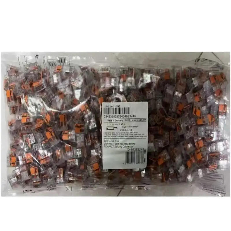WAGO 221 Series 500 Pieces Bulk Bag, Reusable Push‑in Wire Splicing Connectors, Home & Industrial Electrical Wiring Terminals