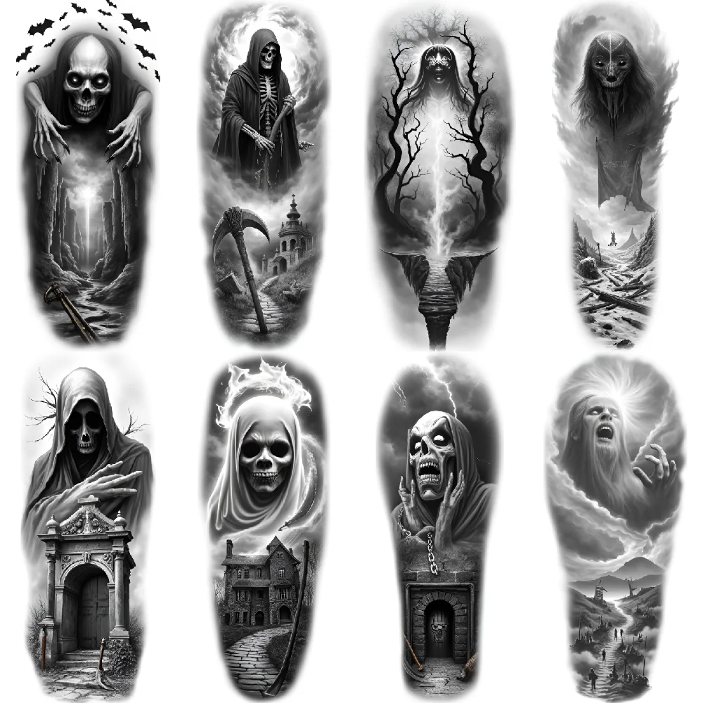 

3pcs Temporary Tattoo Skull Waterproof Long-lasting Body Stickers Bats Trees Realistic Temporary Tattoos Ghostly Figure For