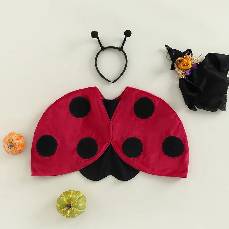 New Toddlers Ladybird Costume Baby Ladybug Cape + Headband Set For Cosplay Halloween Party Photography 6 Months To 3 Years