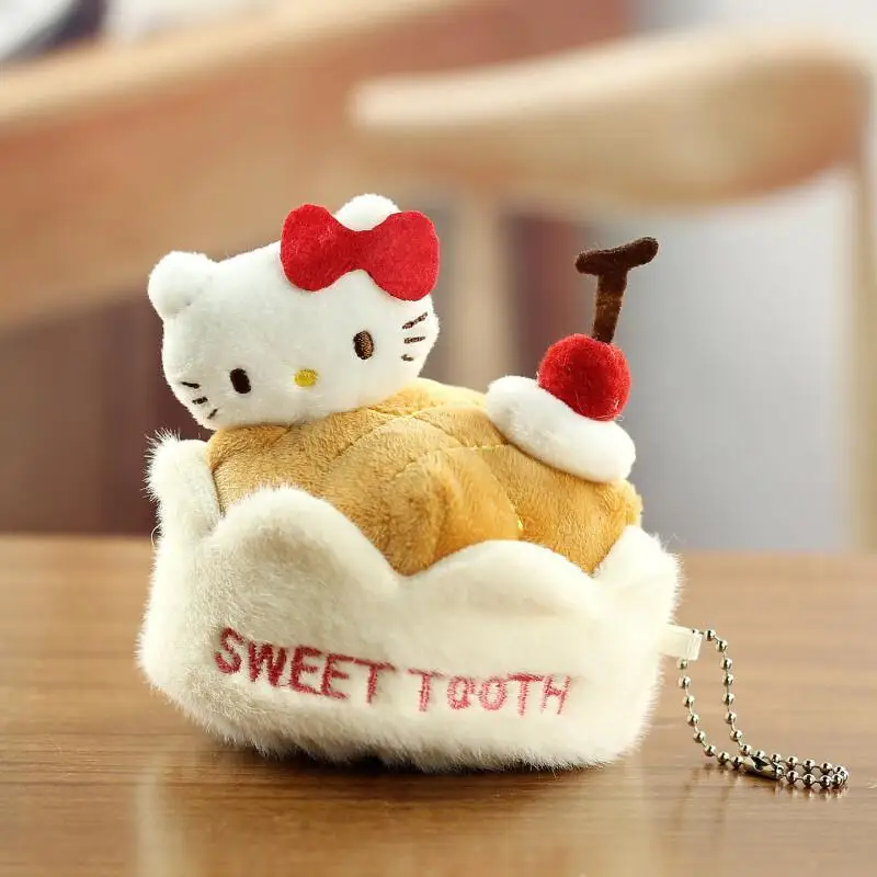 New Hello Kitty Cake Plush Pendant, Cute Cartoon Strawberry Cherry Mini Bag Pendant Keychain, Soft Plush Doll view 5