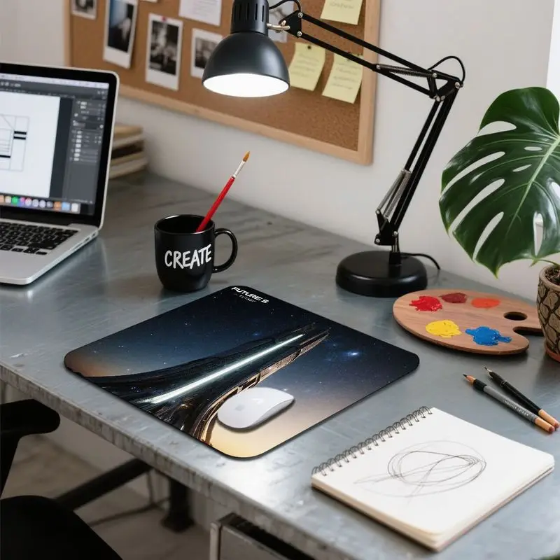 لوحة ماوس محطة الفضاء المستقبلية، قاعدة غير قابلة للانزلاق، طباعة عالية الدقة، مثالية للألعاب والاستخدام المكتبي، 26 سم × 21 سم