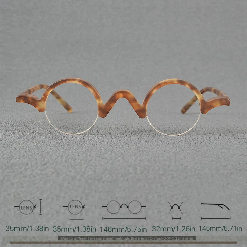 Retro small circular half frame eyeglasses with a diameter of 35mm, vintage acetate prescription myopia optical reading eyeglass