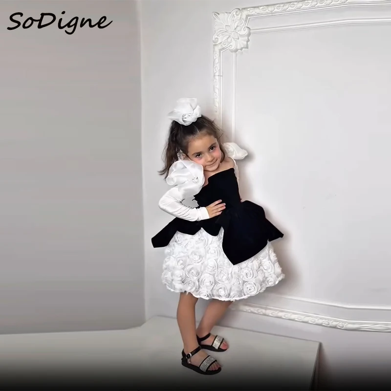 

SoDigne A-line Velvet Arab Mini Flower Girl Dress Strapless Detachable Sleeves Princess Kid Birthday Party Gown Customized