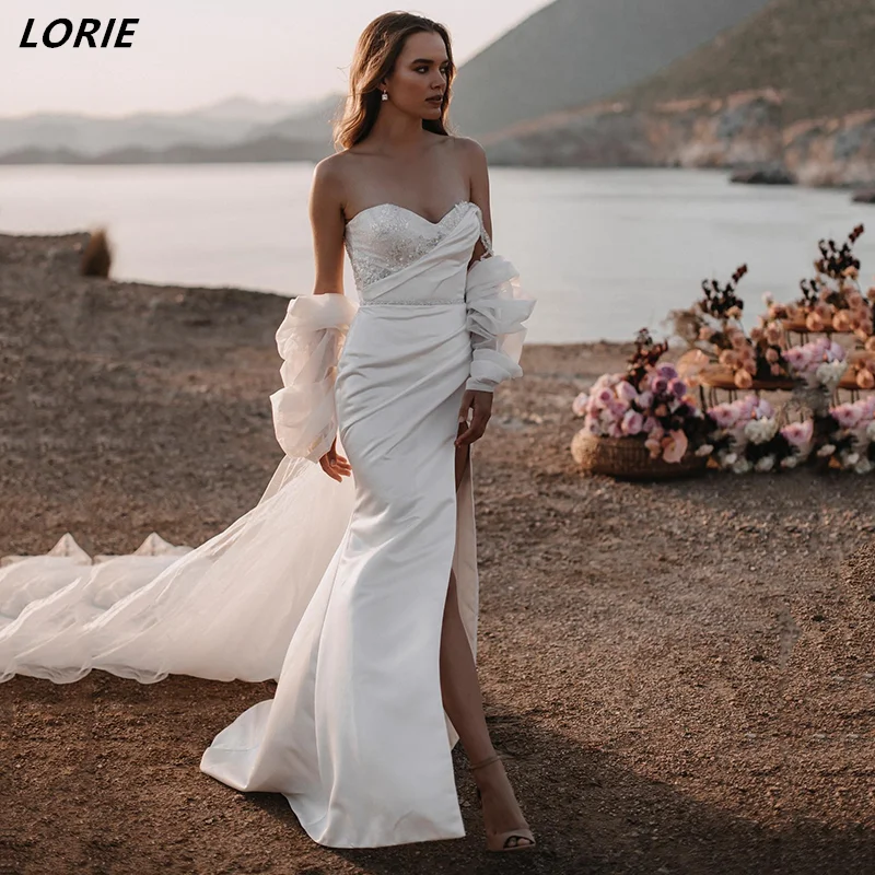 

LORIE Elegant Bow Tulle Off Shoulder Mermaid Wedding Dresses Sweetheart Glitter Bodycon Side Slit Bridal Gowns robe de mariée