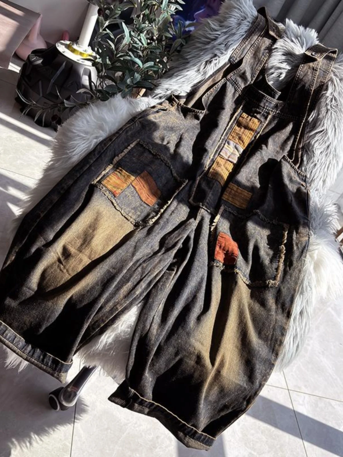 

Retro Ethnic Sle Denim Overalls Wide Leg Pants Women's Loose Slimming Harlan Pants Spring Summer Original Design Cotton