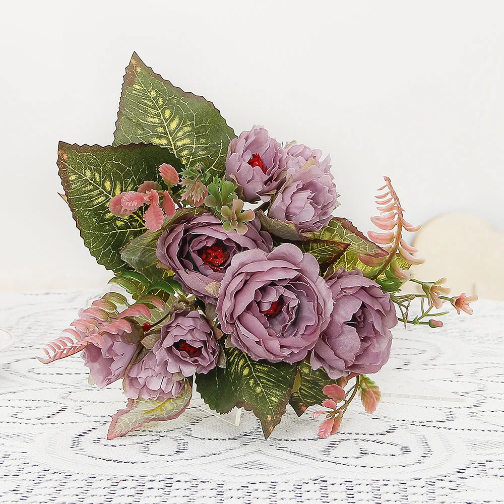 9 Köpfe Simulation Rose Gefälschte Hochzeit Bogen Seidenblume Dekoration Künstliche Hause Wohnzimmer Tisch Dekoration Gefälschte Blume – Detail 5