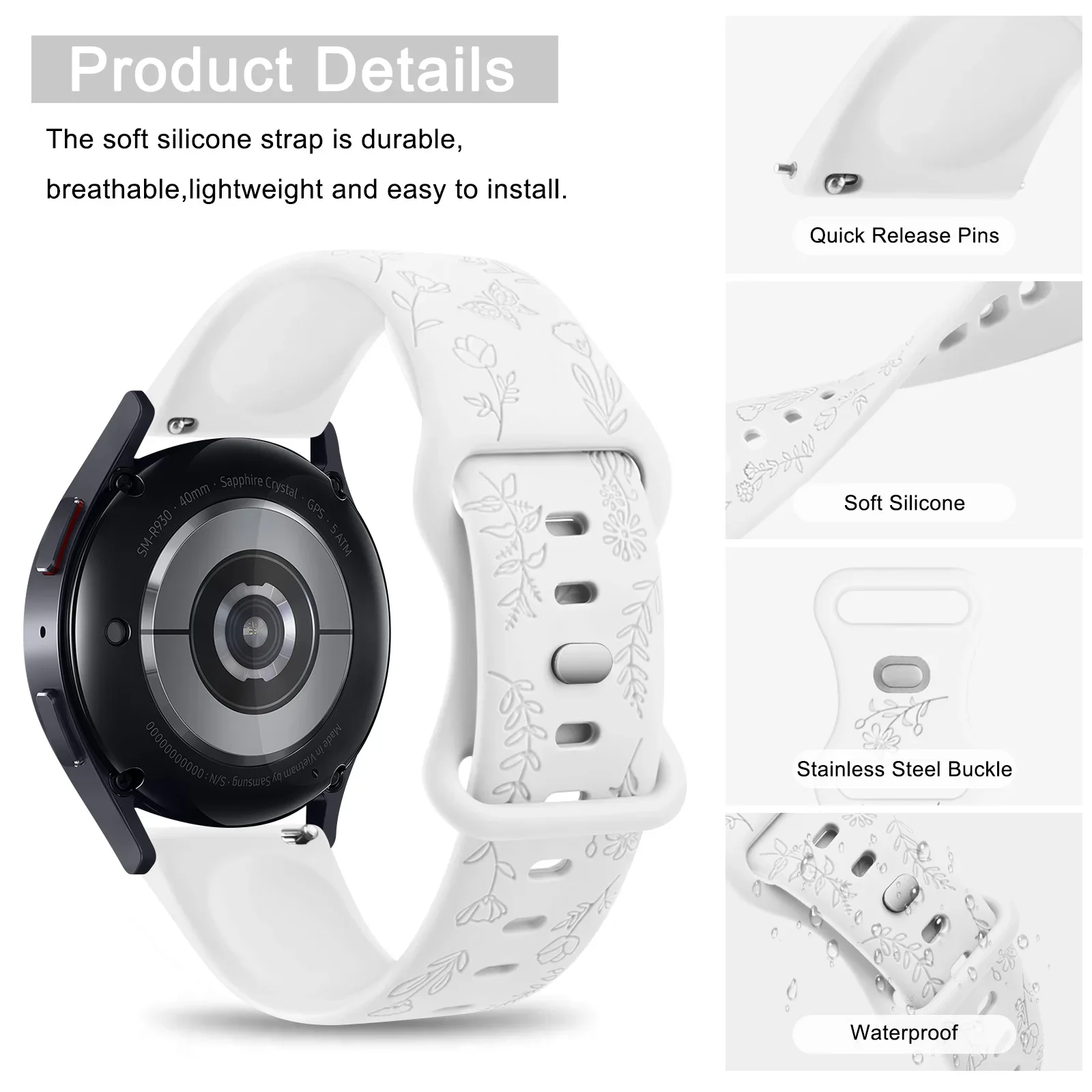 ซิลิโคน 20 มม.สําหรับ Garmin Vivoactive 5/3/Luxe/Sport Venu/Venu 2Plus/Sq/Sq เพลง Approach S40/S12 Forerunner 55/645/245 Band