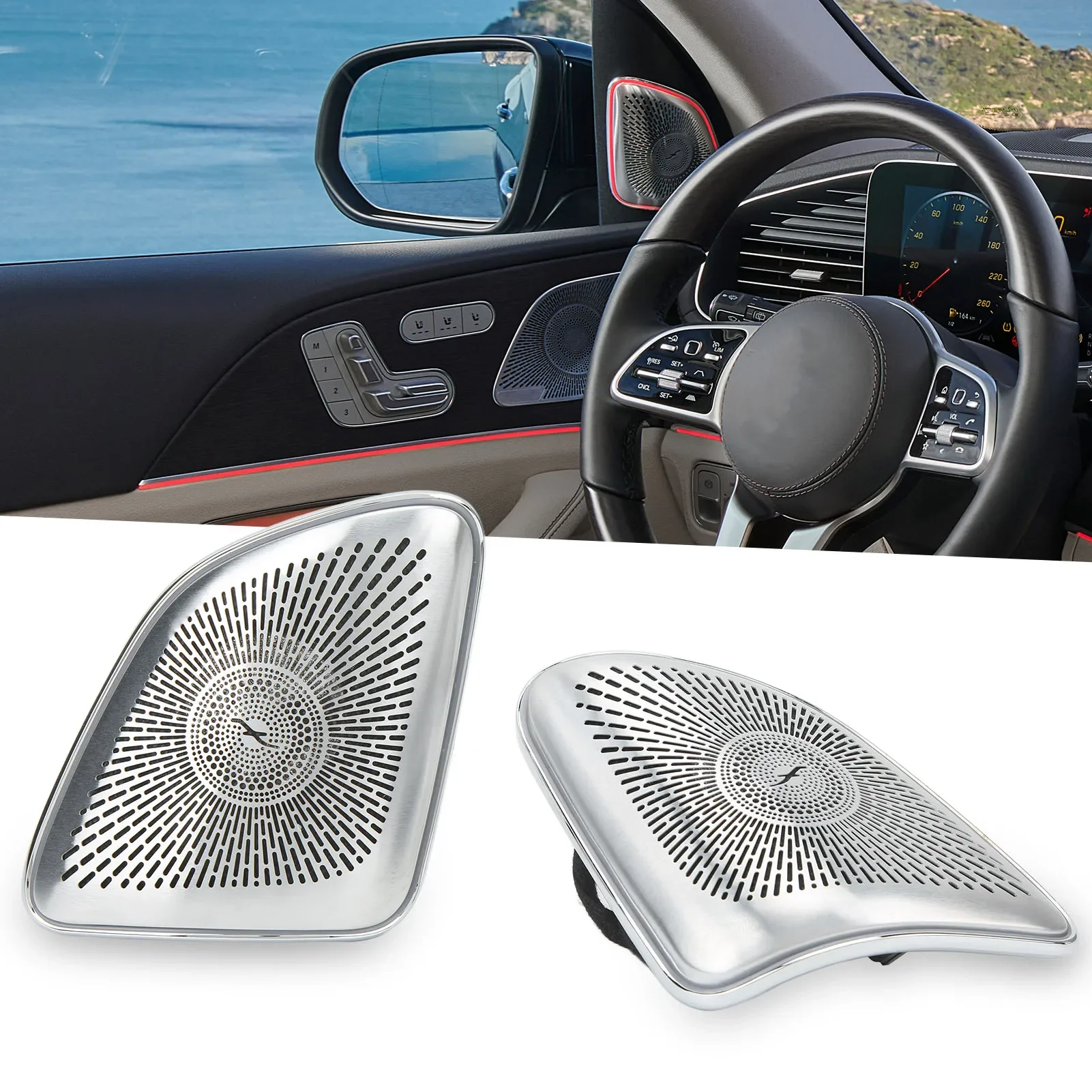 Car A Pillar Air Vent LED Speaker Tweeter Cover 64 Color Synchronous Ambient Light Replacement For Benz GLE GLS W167 X167