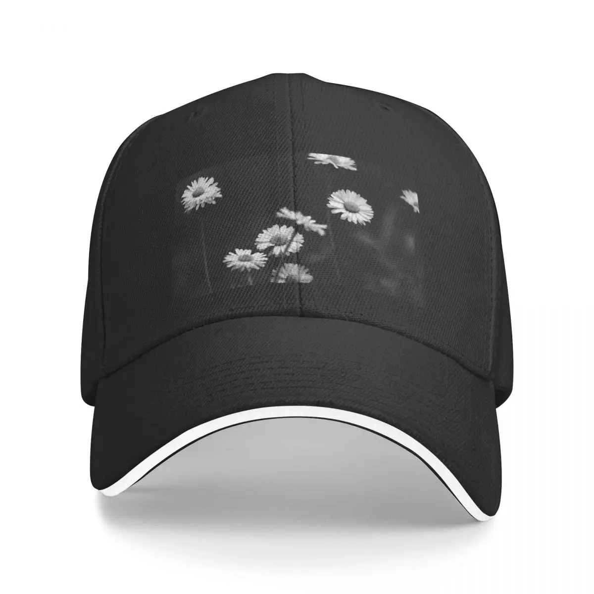 White Daisies On Black Background A Baseball Caps Hat