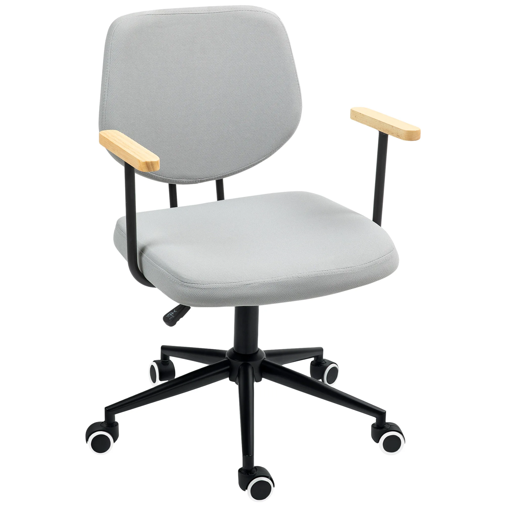 HOMCOM Silla de Oficina con Reposabrazos de Madera y Altura Ajustable Gris