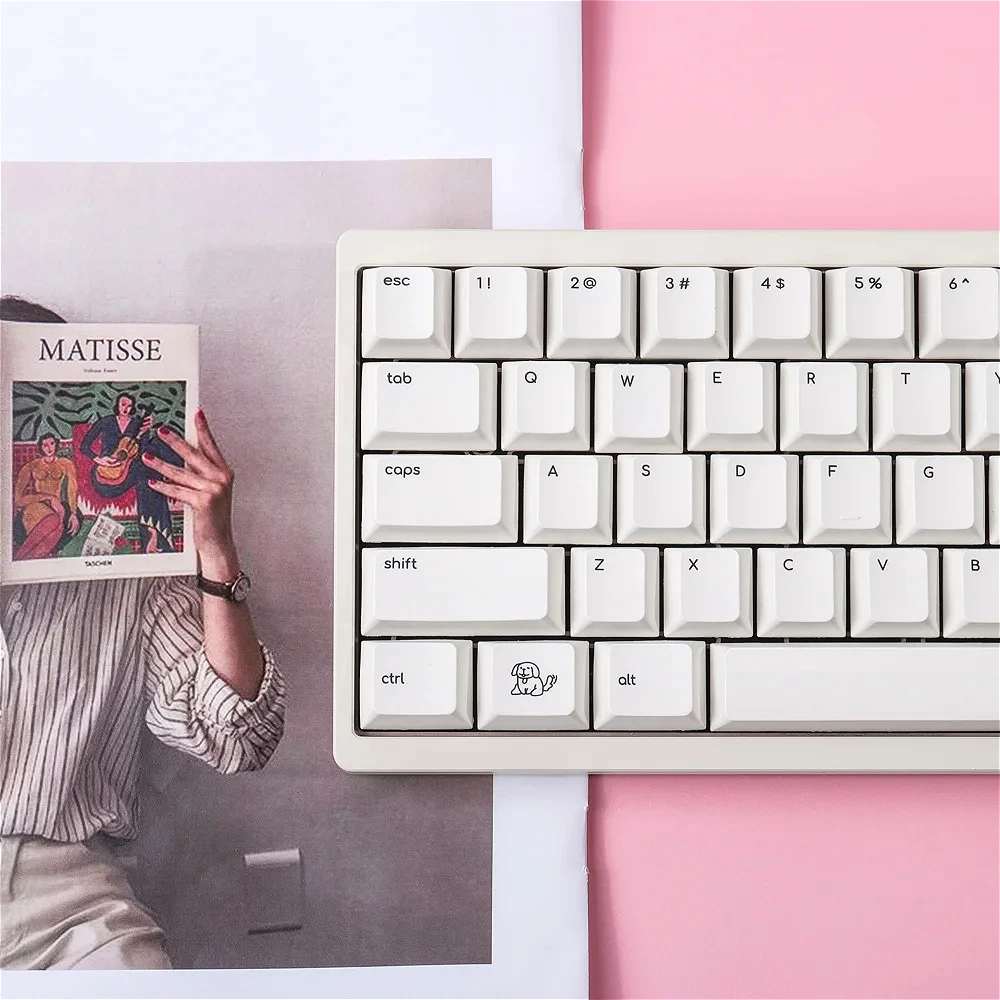 

Simple and Cute Puppy Kitten Keycap PBT 133 Key Milk White Moa Cherry Compatible MX Switch Mechanical Keyboard