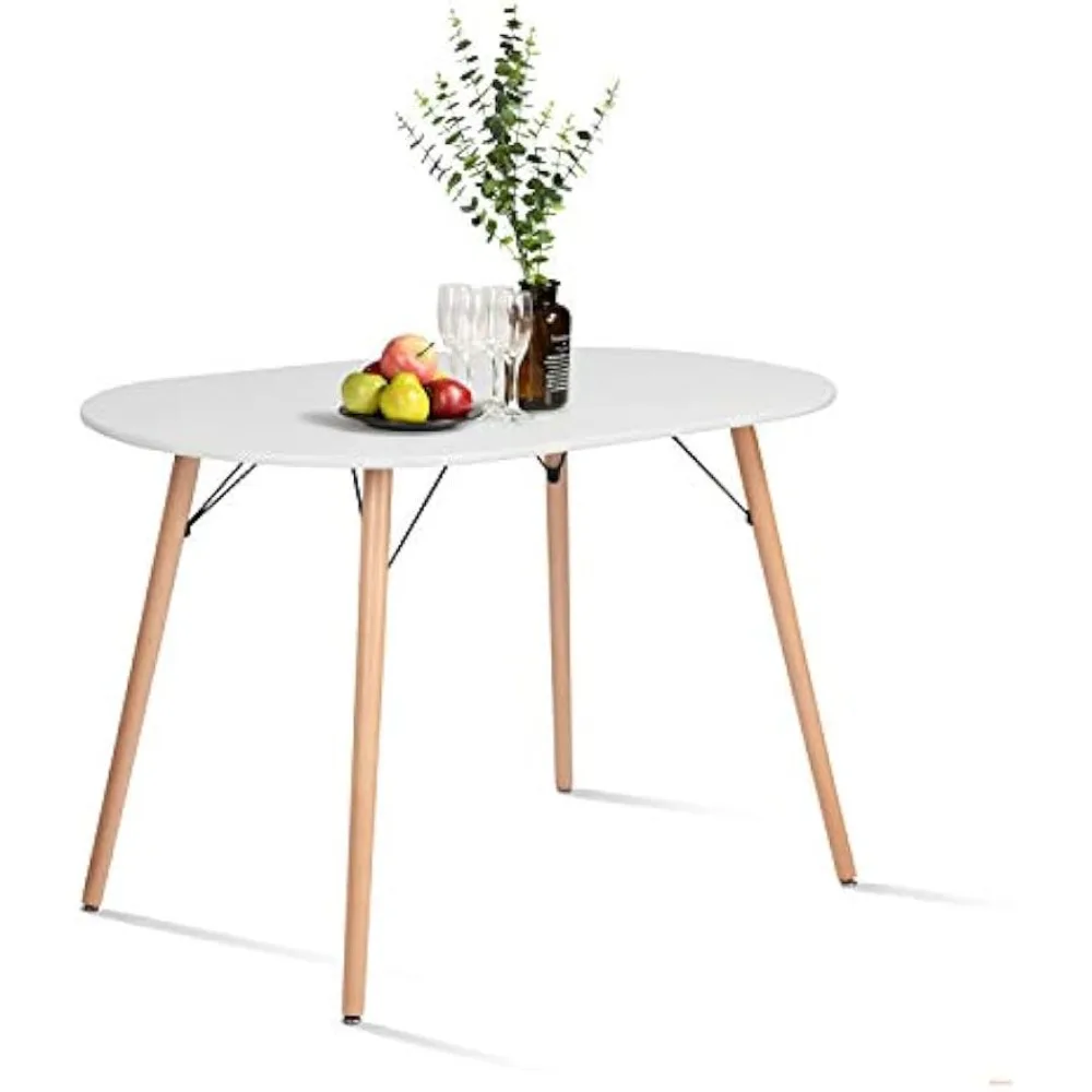 

Dining Table Oval 47.2" Mid Century Modern White Kitchen Dinner Table Simple Table for Home Office Kitchen Living Room Bistro C