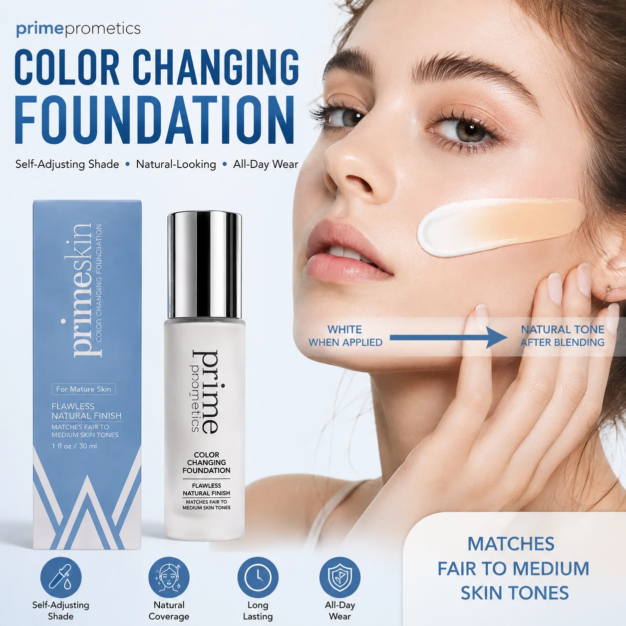 Prime Prometics Magic Color Changing Foundation Long Lasting Matte Flawless Natural Finish Long Lasting Face Makeup Base Cream