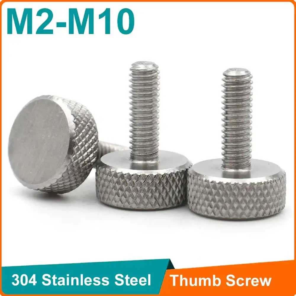 1-5PCS M2-M10 304 Stainless Steel Knurled Thumb Screw Flat Head Hand Tightening Bolt DIN653 Manual Tighten Screw