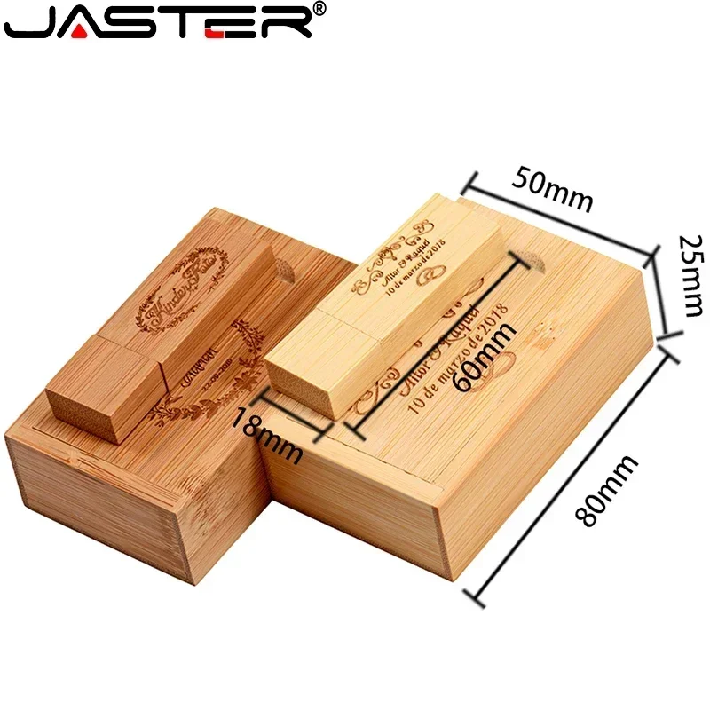 JASTER Free custom logo USB flash drive Wooden box Memory stick 128GB Pen drive 64GB 16GB 32GB 4GB Creative Wedding gift U Disk