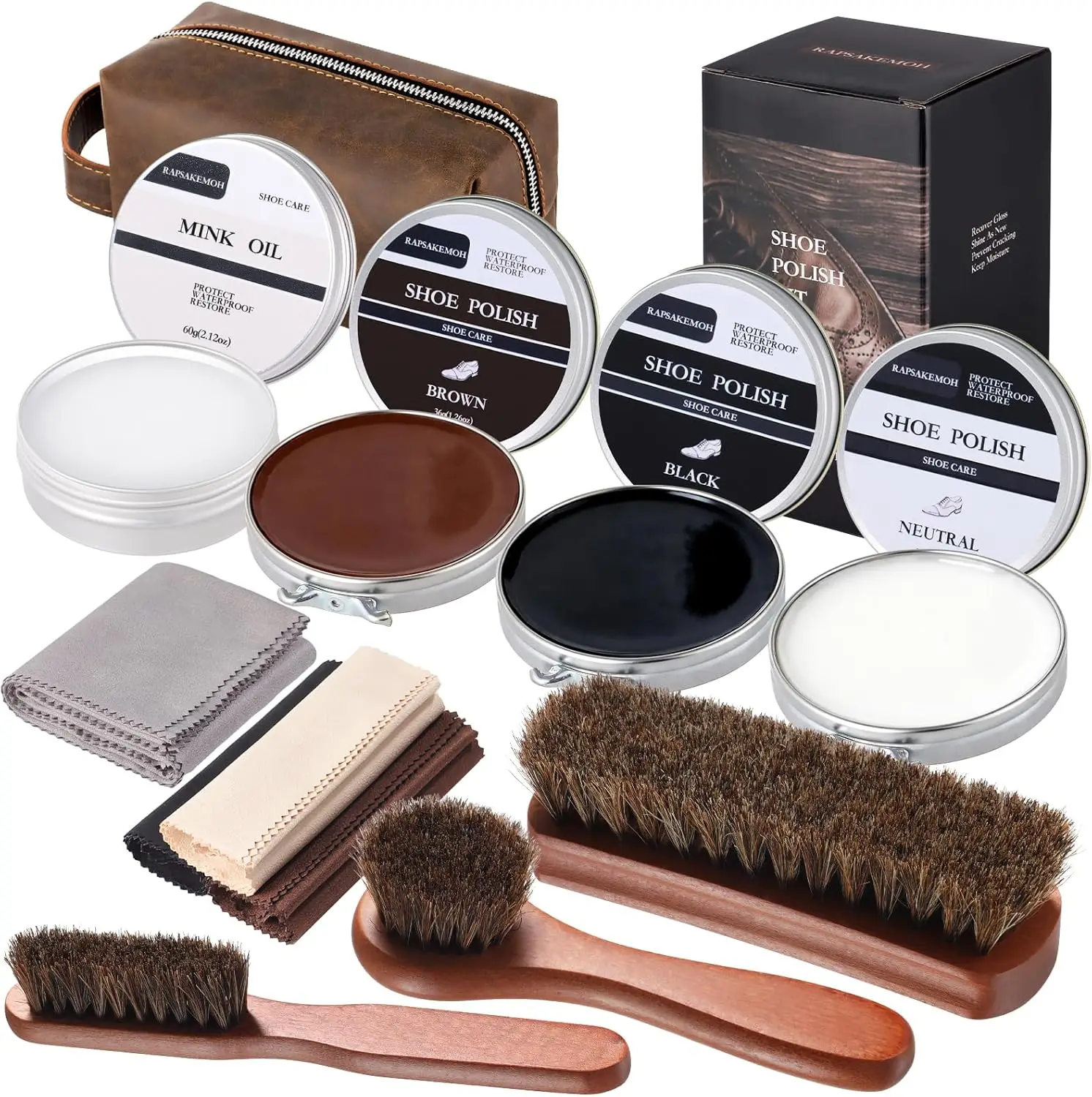 

Shoe Polish Kit, Horsehair Brush Shoe Shine Kit For men, Shoes Boots Care Brushes Polish Kit