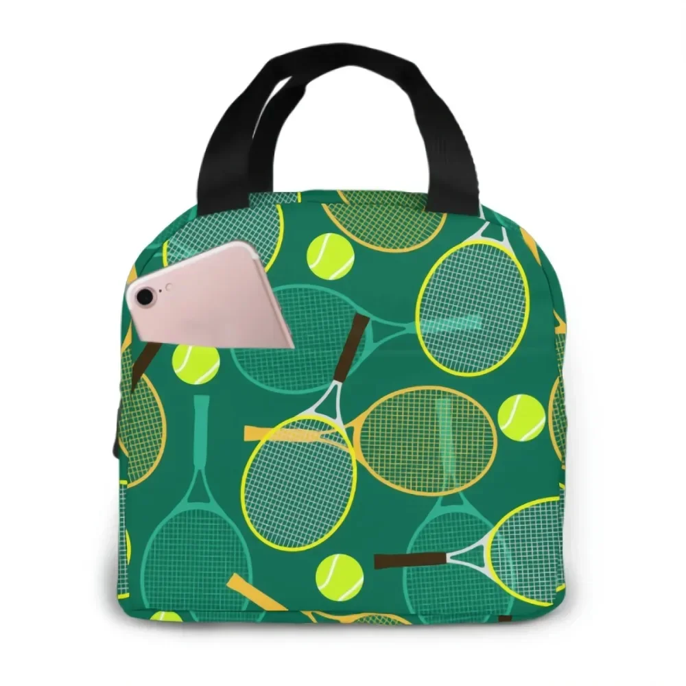 Tennisrackets And Tennis Lunch Bag Adult Tote Bag Reusable Lunch Box Container For Women Men School Office Work