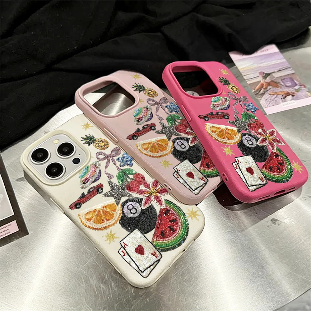Stickerei-Elemente Handyhülle für iPhone 17 16 15 14 13 12 11 Pro Max 16 15 14 Plus 17 16 15 14 Pro 17Air Silikon Matte Hülle – Detail 3