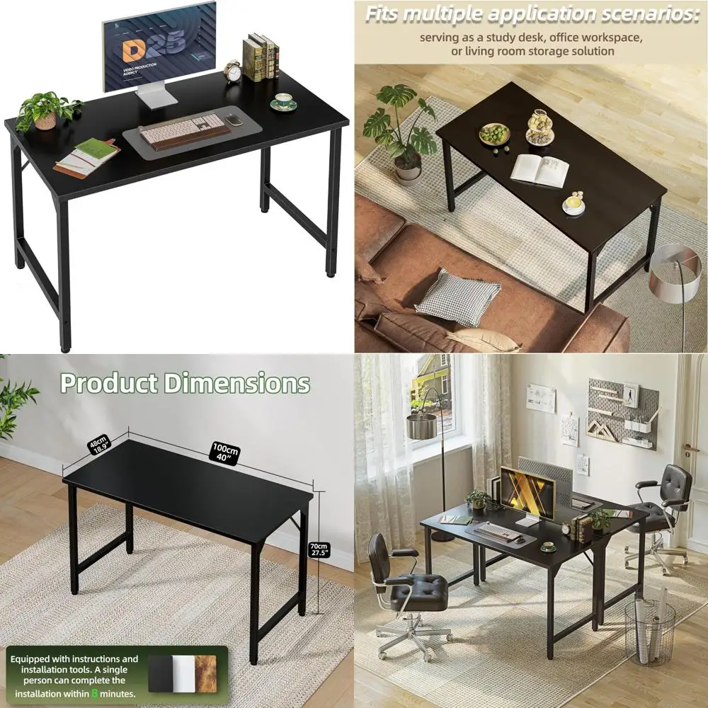 

40 Inch Grander Computer Desk for Home Office, Study and Gaming, with Adjustable Feet, Black