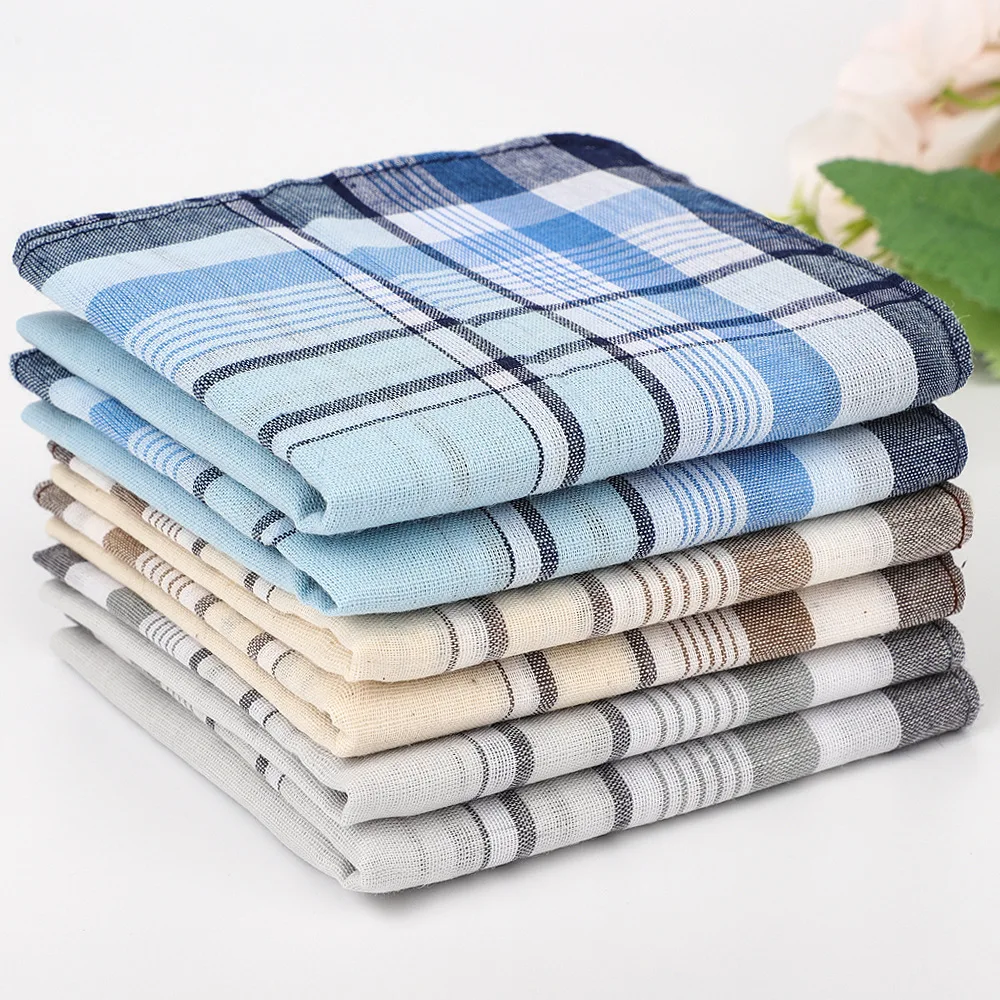Pañuelo de algodón puro para hombre, pañuelo a cuadros clásico para ancianos, 40cm, absorción del sudor, sensación cómoda y suave, 6 uds.