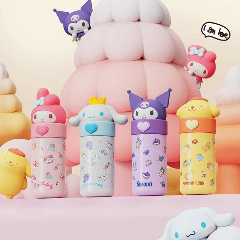 Taza aislante Sanrio Kuromi de 350ML para niñas, bonita taza de agua aislada Pompompurin para estudiantes, regalo de Navidad para niños de acero inoxidable 316
