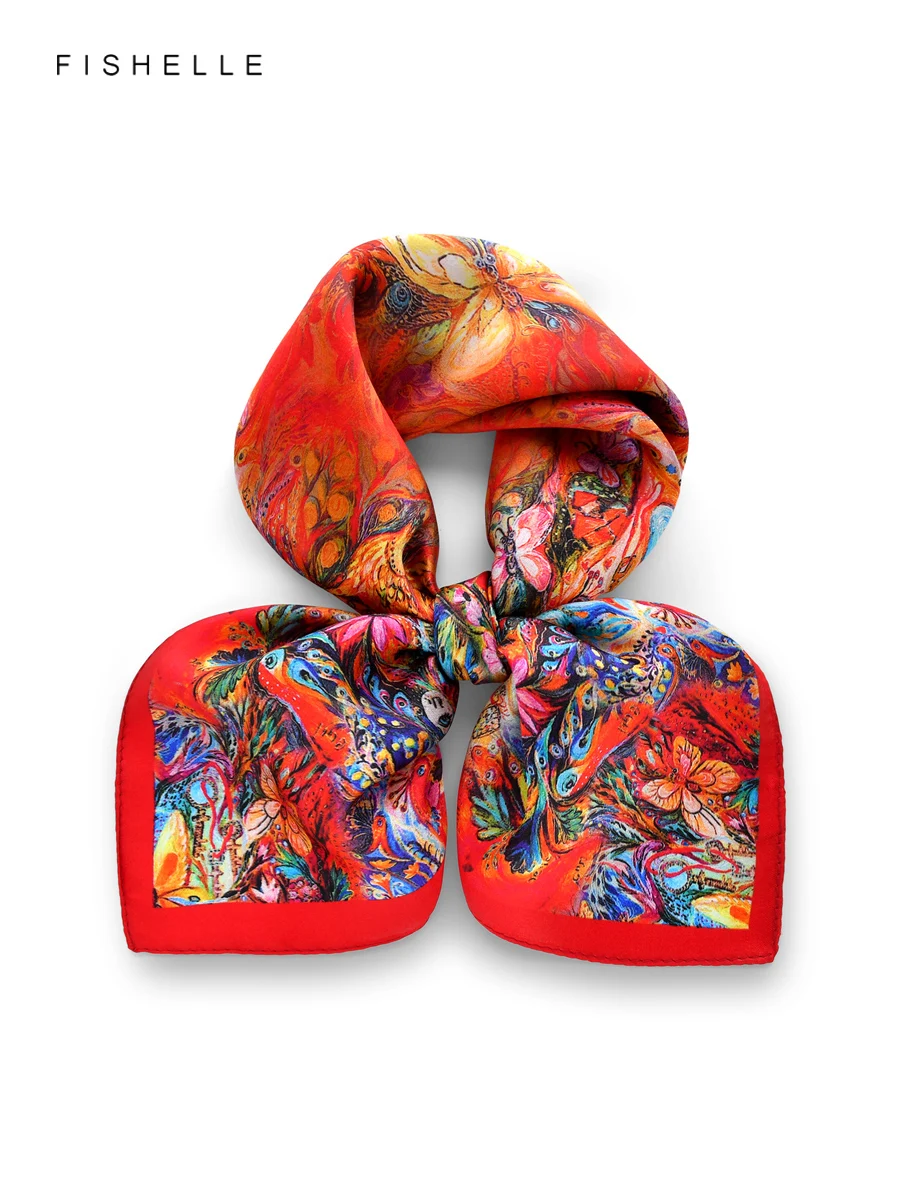 

Red butterfly 100% natural silk scarf spring autumn women wrap shawl hairband foulard hijab ladies scarves 50cm