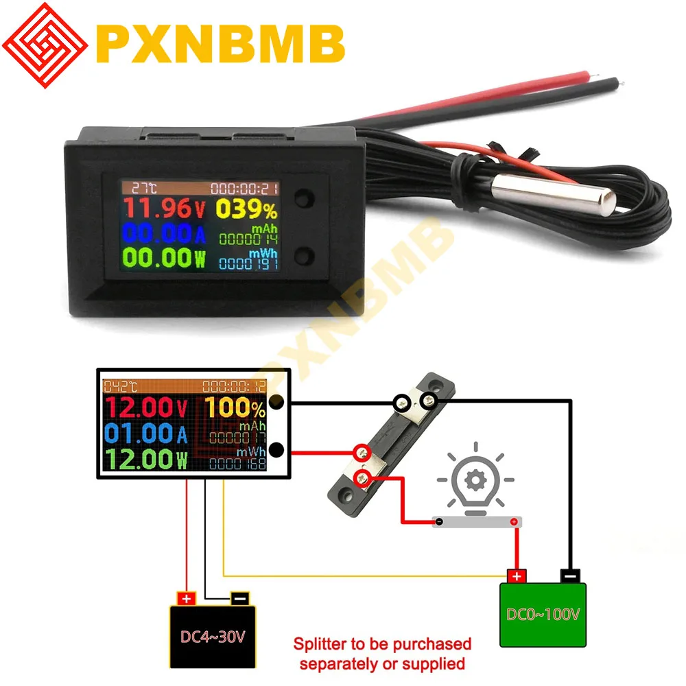 

8 in 1 Voltmeter Ammeter 10A 20A 50A 100A Multifunction Digital IPS Voltage Current Power Energy Battery Electricity Test Meter